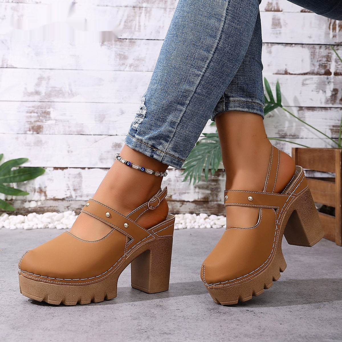 Womens Solid-Color Elegant All-Match Peep-Toe High-Heel Sandals foto 5