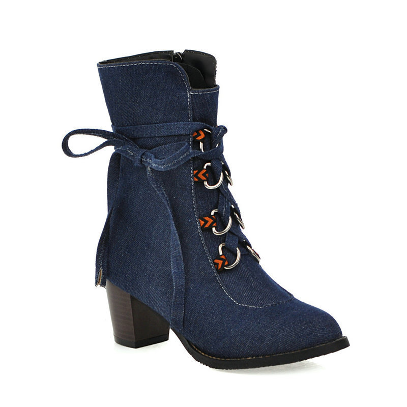 Womens Denim Winter Boots New Korean-Style Lace-Up Design foto 2