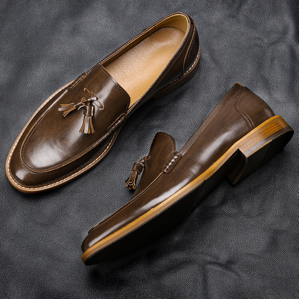 American Size Wood Grain Tassel Foreign Trade Formal Shoes Loafers Slip-on foto 4