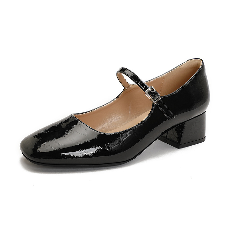 Square Toe Patent Leather Buckle With Pearl Mary Jane Shoes Women foto 5