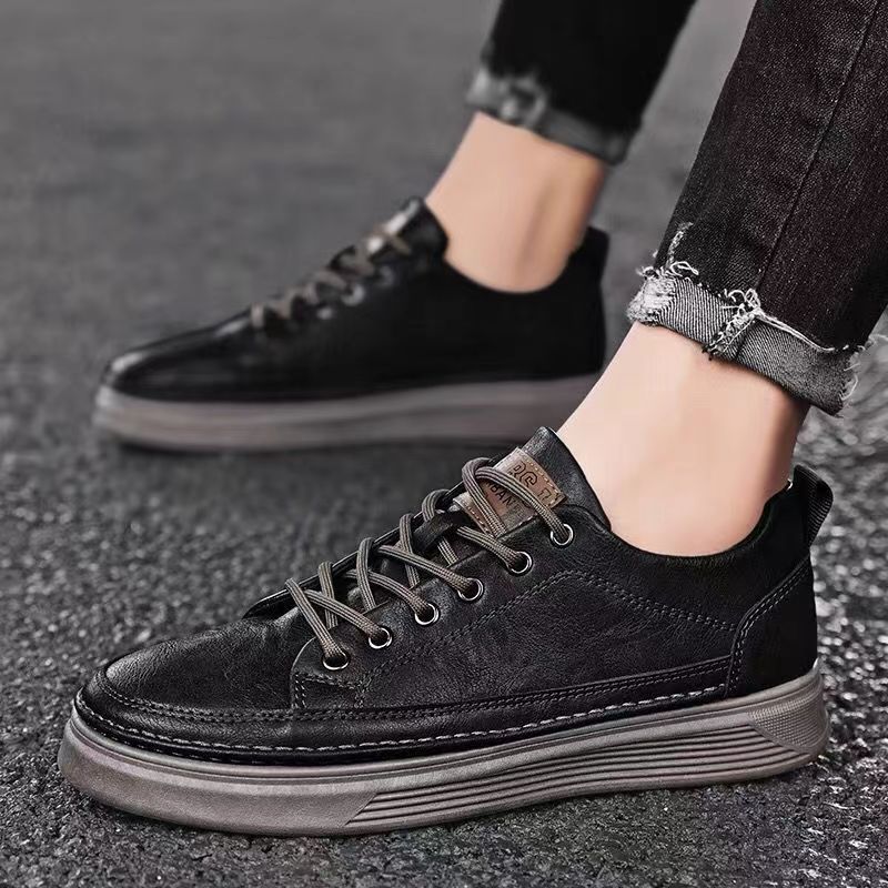 Men's Shoes Spring New Versatile Black Casual Leather foto 5