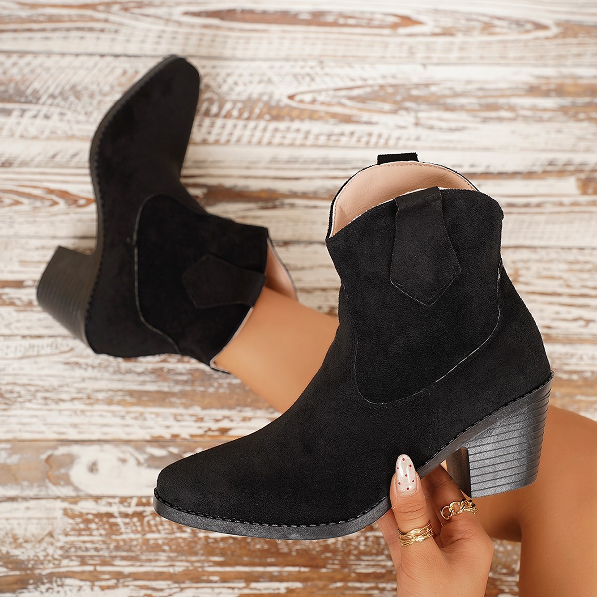 Women's Autumnwinter Ankle Boots With Chunky Heels And Pointed Toes foto 3