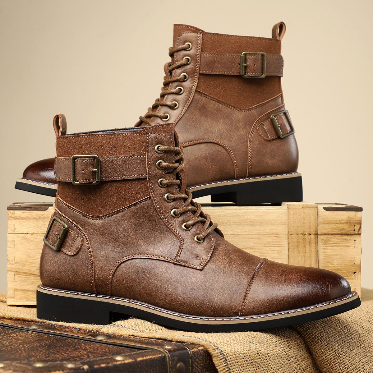 Non-slip Retro Mid-Top Pointed Men's Casual Martin Boots foto 4