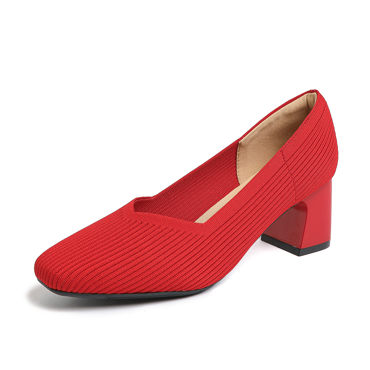 Women's Thick Head Stiletto Knitted Shoes Comfortable And Breathable For Commuting Versatile foto 2