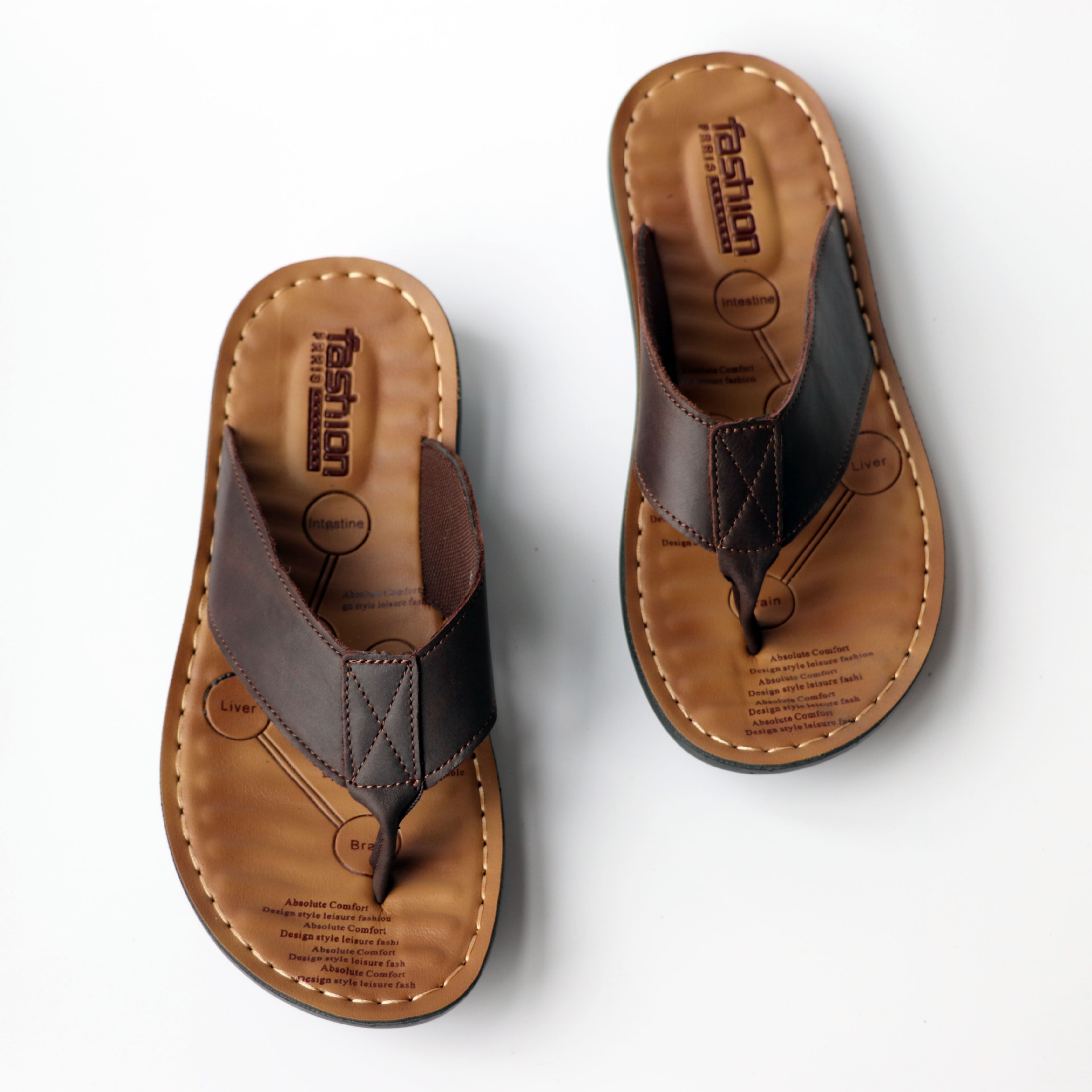 Summer New Cowhide Men's Flip Flops Sandals foto 5