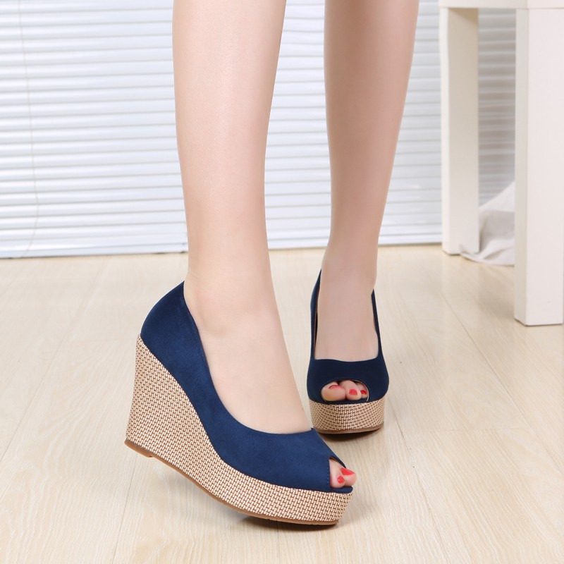 High Heel Peep Toe Wedge Thick Bottom Shallow Mouth Muffin Thick Heel Tide Pumps foto 3