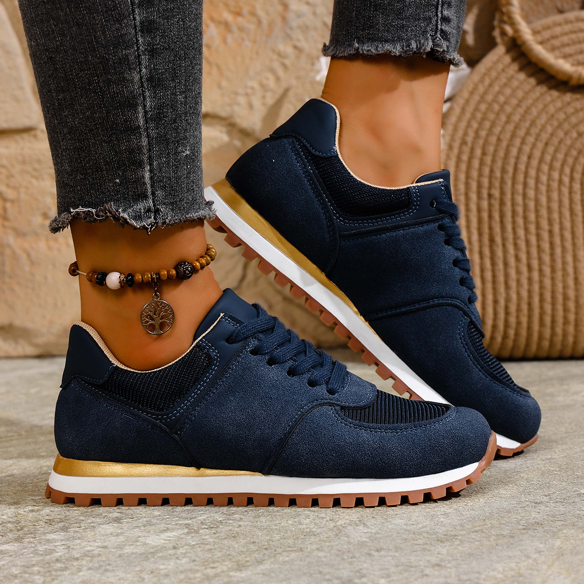 Women's Canvas Round Toe Shallow Mouth Lace-up Casual Shoes foto 3