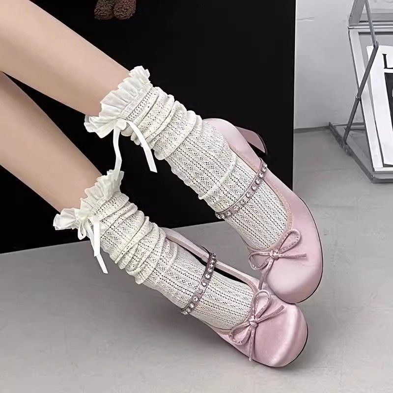 New Single Layer Gentle Bow French Round Head Low-cut Rhinestone Word With Mary Jane Shoes foto 2