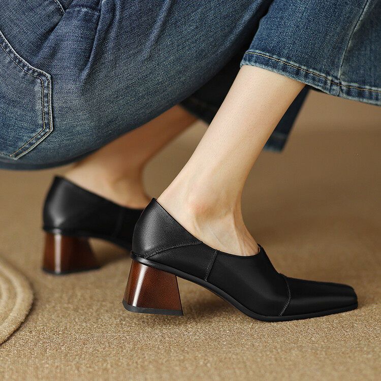 Retro Casual Women's All-leather Chunky Heel foto 2