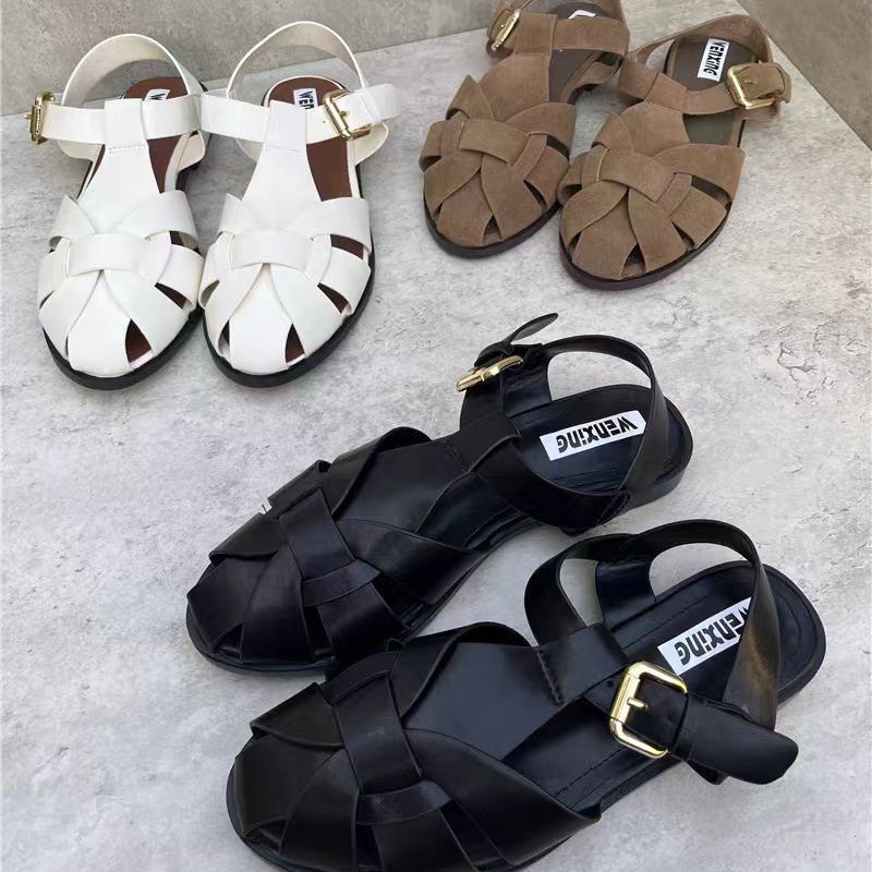 Retro Casual Closed Toe Flat Round-toe Buckle Sandals With Breathable Design And Versatile Back Straps foto 4
