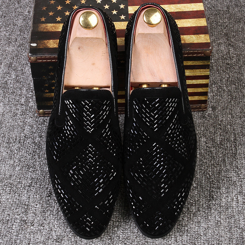 Men's Casual Pointed Toe Black Paillette Fashion Leather Shoes foto 3