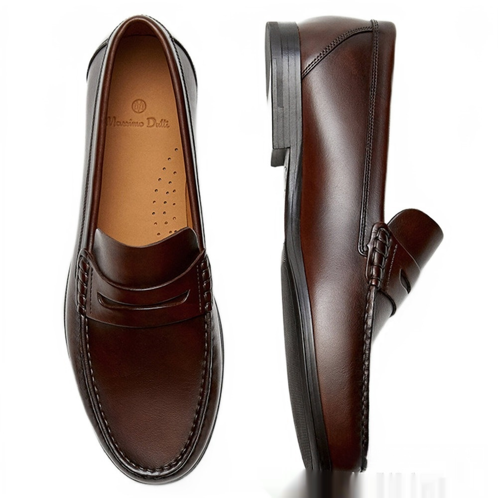 Retro Calfskin Men's Loafer Handmade Wear-resistant Leather foto 3