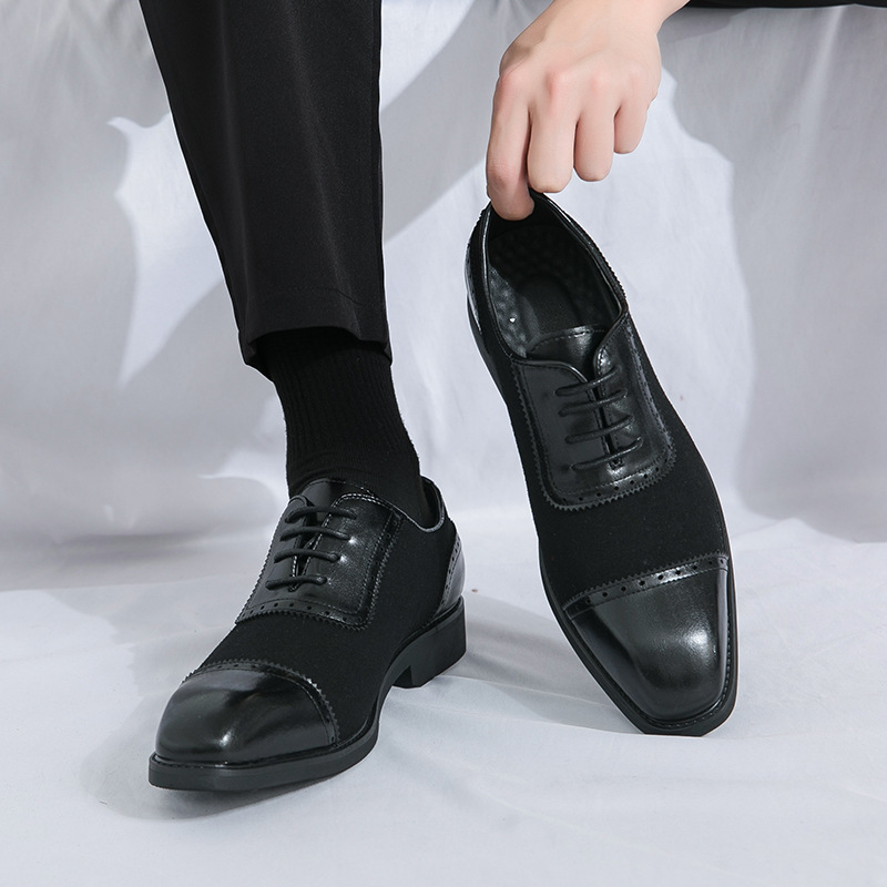 Men's Thick-soled Raised Round Toe Lace-up Business Leather Shoes foto 5