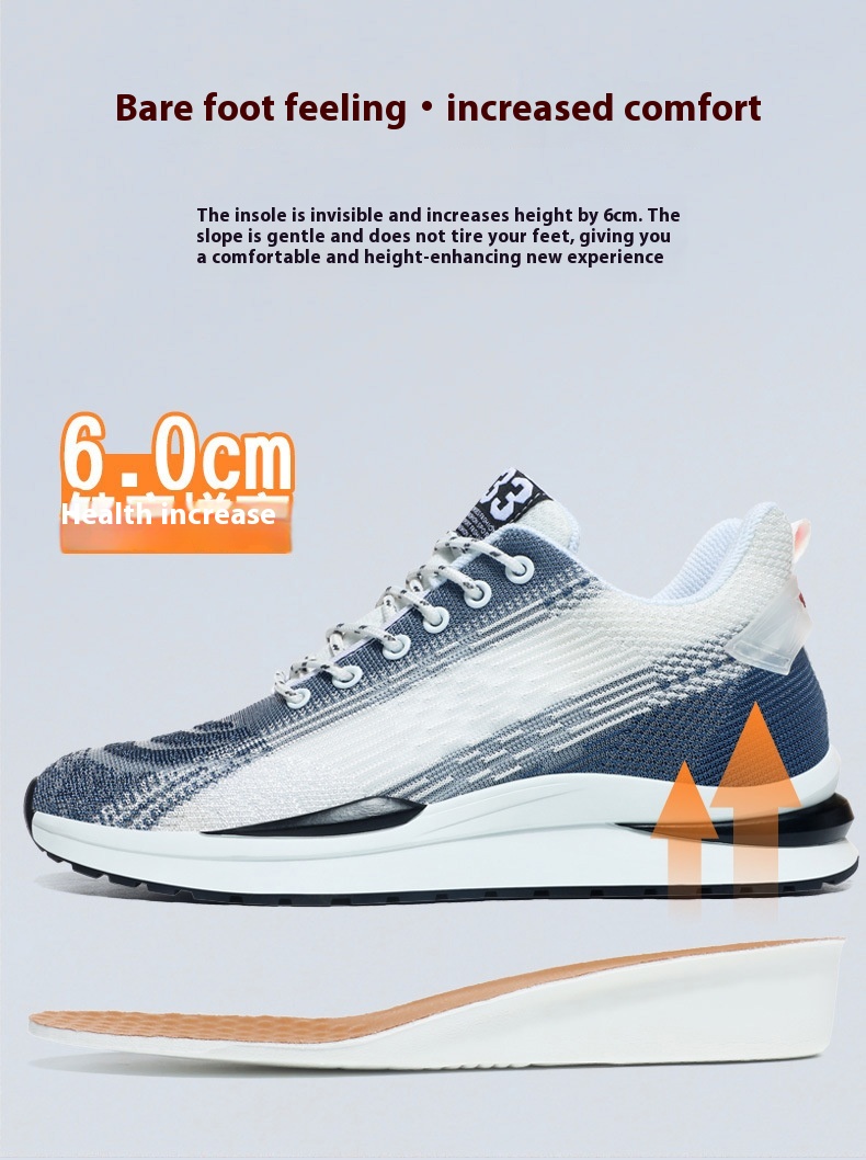 Height Increasing Insole Men's Shoes Breathable Lace Up Sports Casual Shoes foto 4