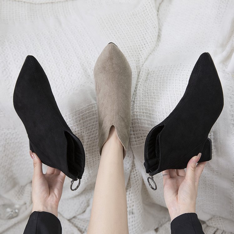 Women's Chunky-heeled Pointed-toe Short Martin Boots foto 2