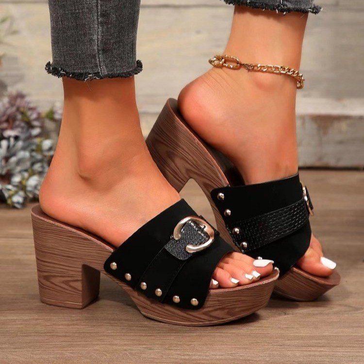 Plus-size Chunky-heel Studded Platform Fashionable Womens Shoes foto 3