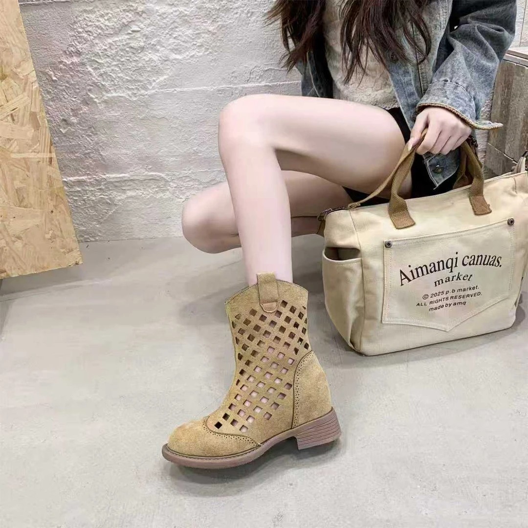 7cm Large Size Hollowed-Out Frosted Mesh Sandals Hole Mid-Calf Short Boots foto 3