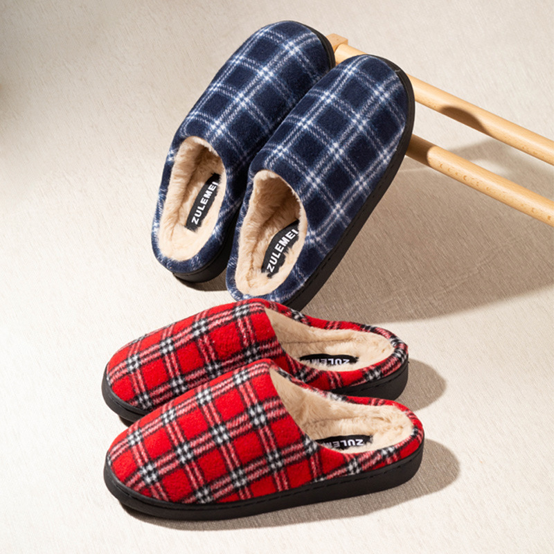 Winter Warm Woolen Plaid Cotton Slippers foto 3