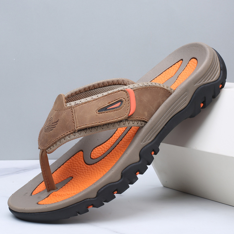 Large Dock Layer Cowhide Men's Flip-flops foto 2