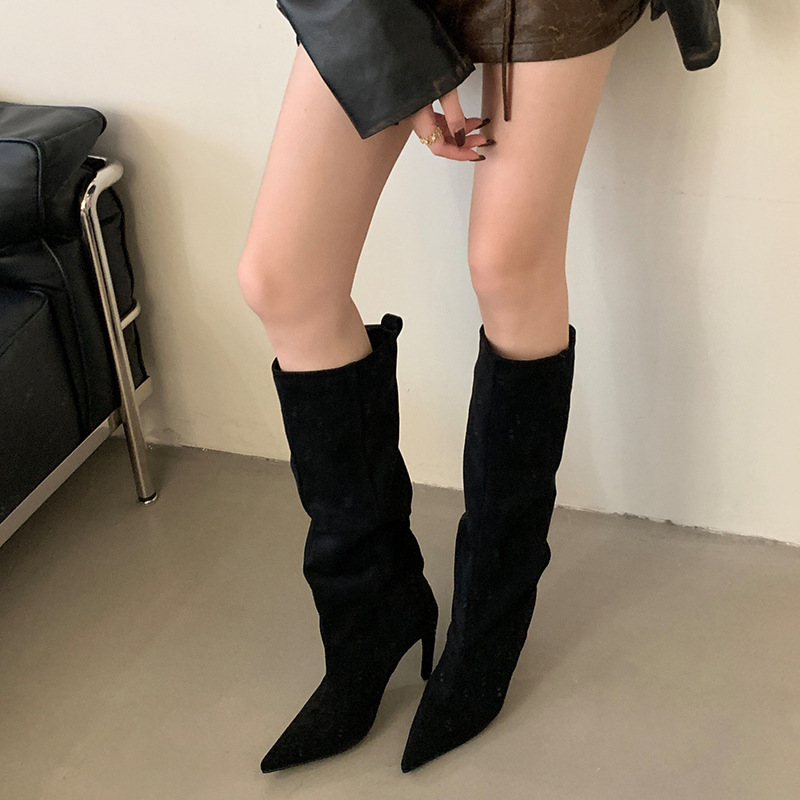 European And American Style Fashion Pointed High Boots Simple And Elegant foto 4