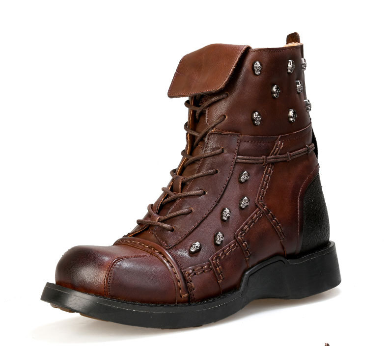 Men's Warm Work Clothing Motorcycle Waterproof High-top Steampunk Leather Boots foto 5