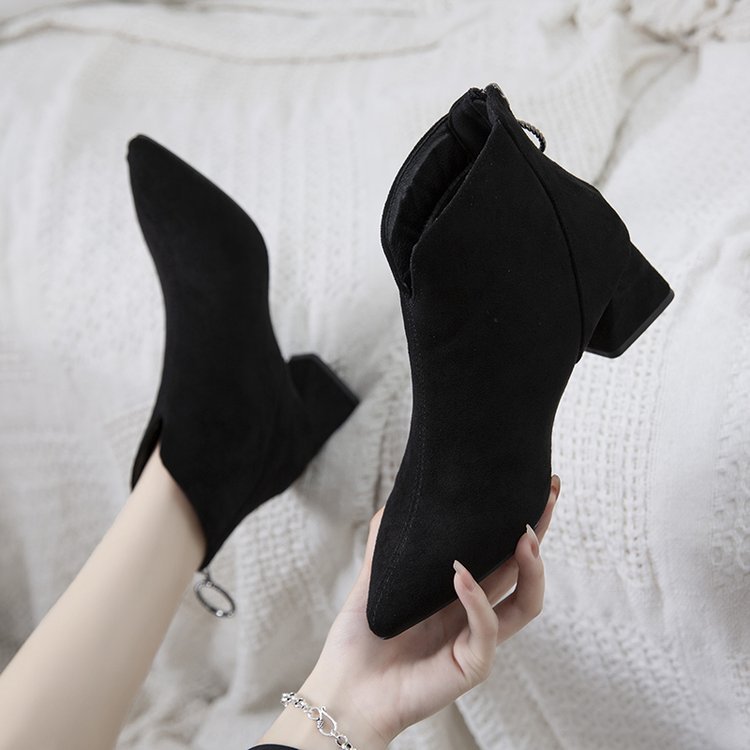 Women's Chunky-heeled Pointed-toe Short Martin Boots foto 3