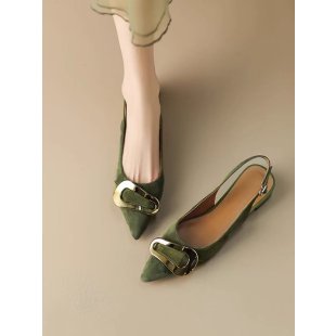 French Retro Metal Buckle Women's Flat-heeled Shoes