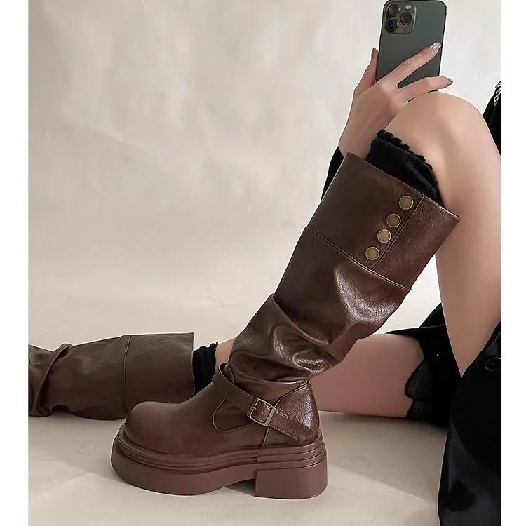 Womens Fashionable Chunky-Soled Versatile Over-the-Knee Booties foto 2