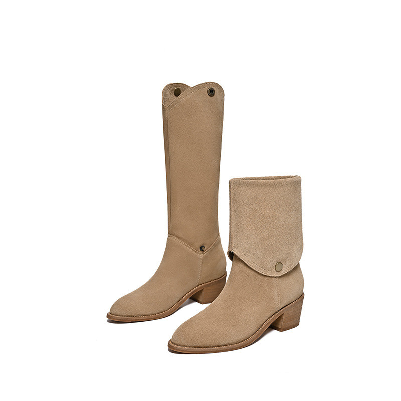 Matte Cowhide Western Denim Pointed-toe Short Tube Boots Fashion Boots Pile Style Boots All-matching foto 4