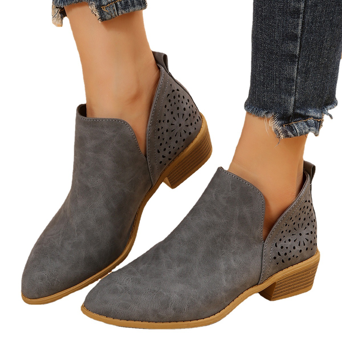 Womens Pointed-toe Low-heeled Martin Boots foto 4