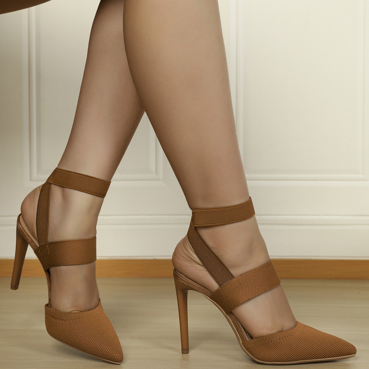 Closed Toe Back Empty Elastic Band Stretch High Heels Pointed Sandals foto 4