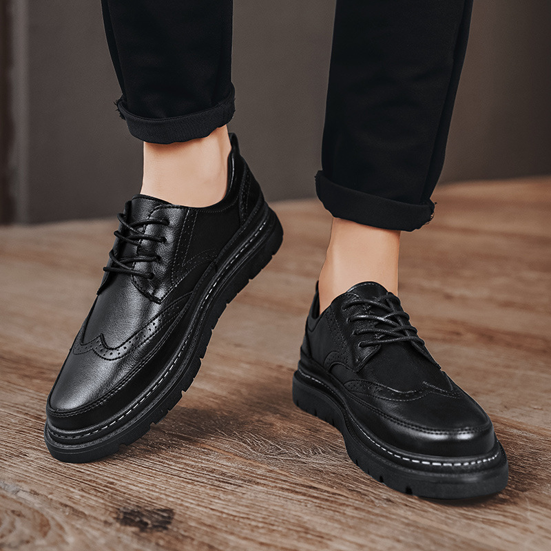 Men's Brogue Korean-style British Men Leather Shoes foto 4