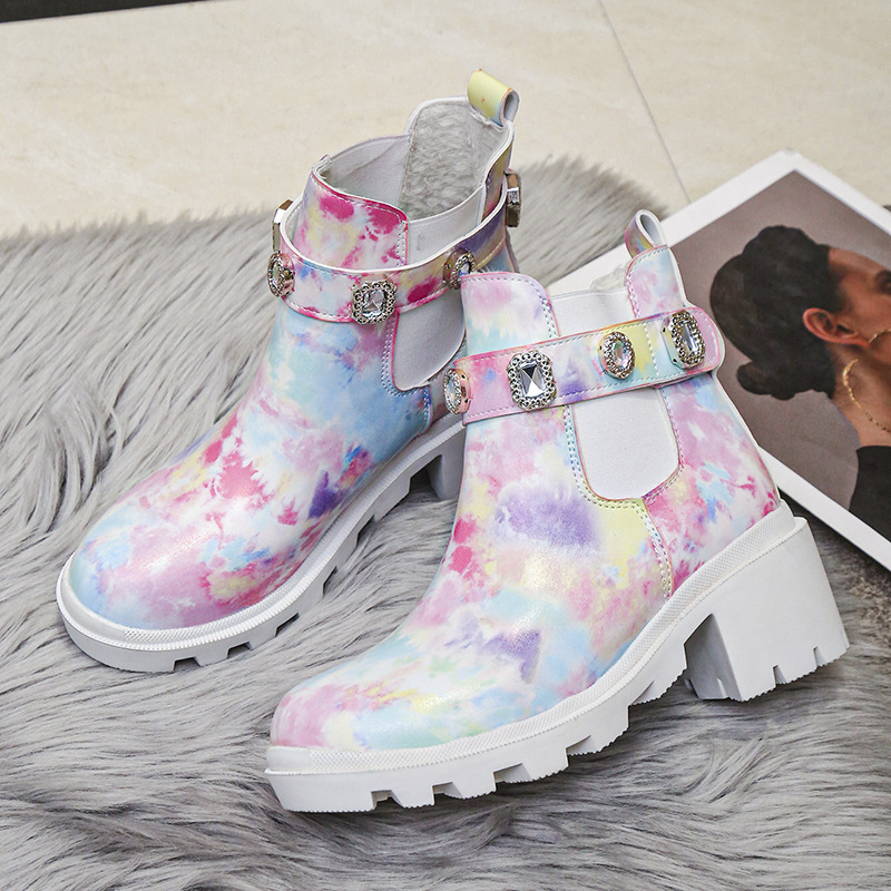 Euro-American Fashion Rhinestone Chunky-heel Trendy Boots foto 4