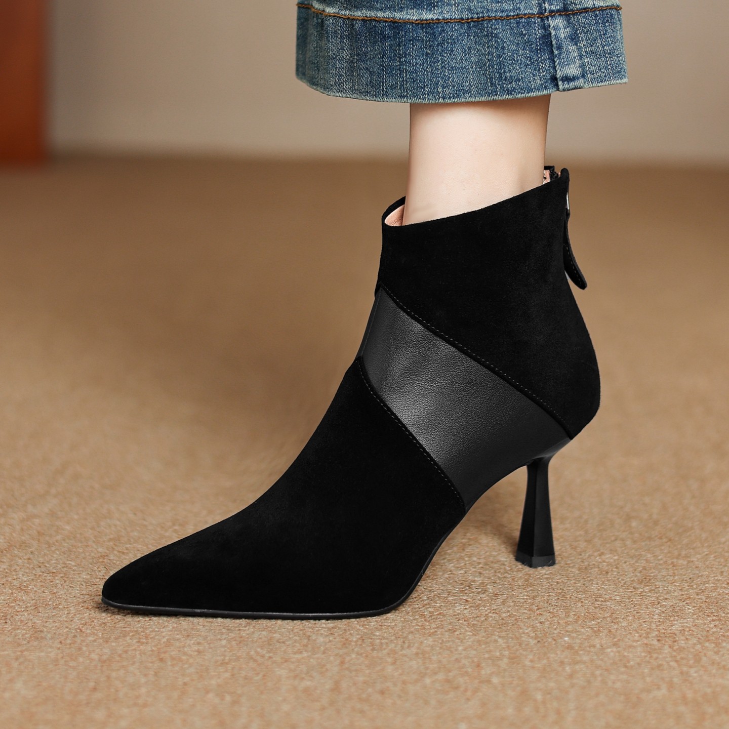 Spliced Short Martin Boots With Genuine Leather And A Slender Heel foto 5