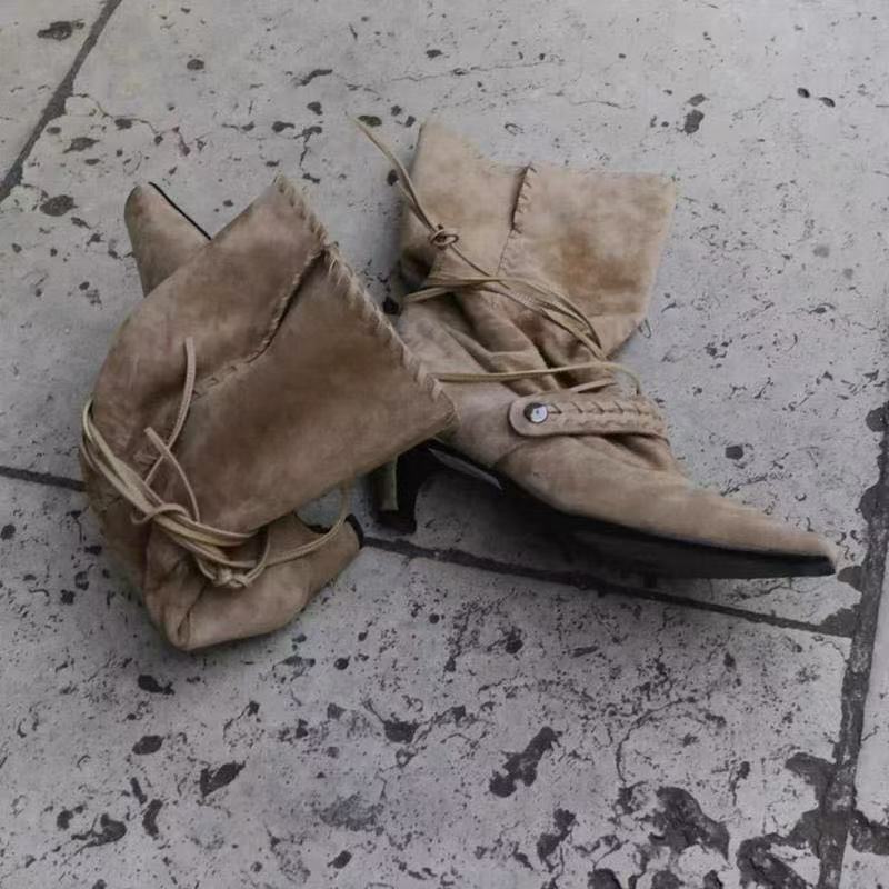 Square-toe Chic Womens Western Boots With Cross-tie Straps And Chunky Heels foto 2
