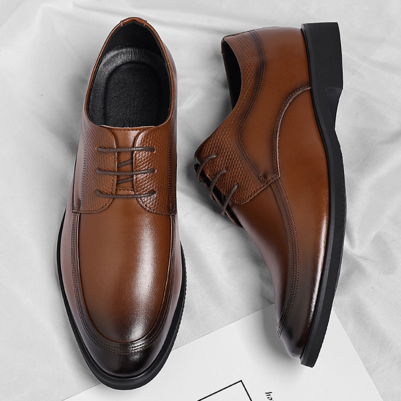 Plus-size Black Lace-up Leather Dress Shoes For All Seasons foto 3