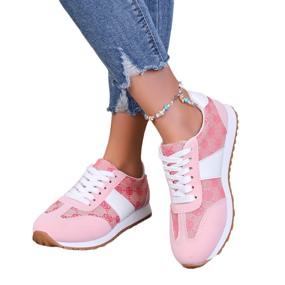 Oversized Women's Casual Flower Lace-up Shoes foto 2