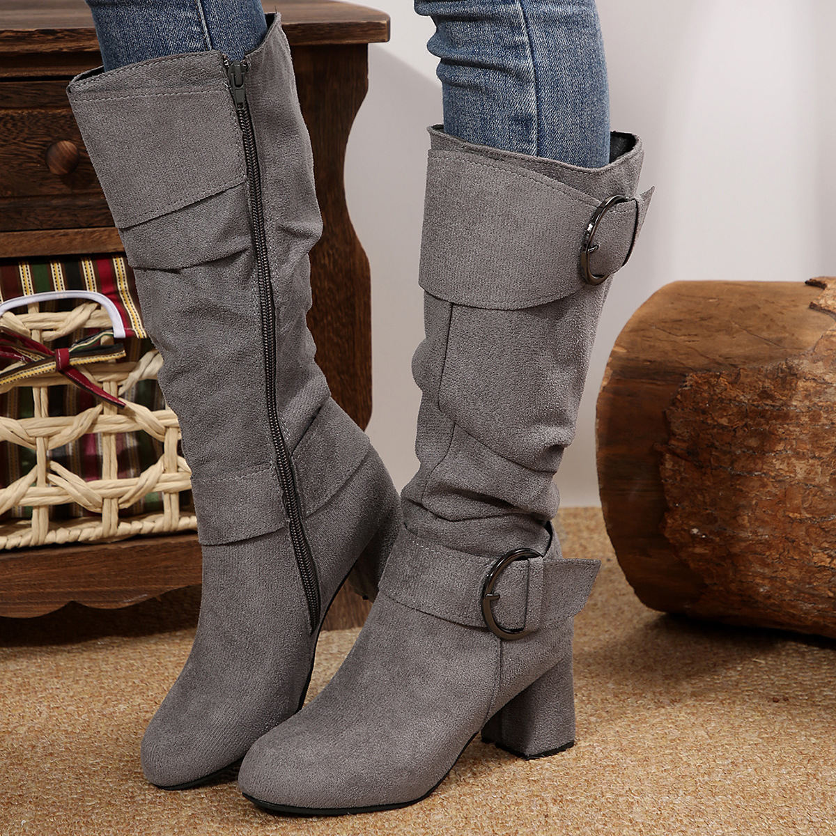 Beltbuckle Chunkyheeled Midcalf Boots foto 2