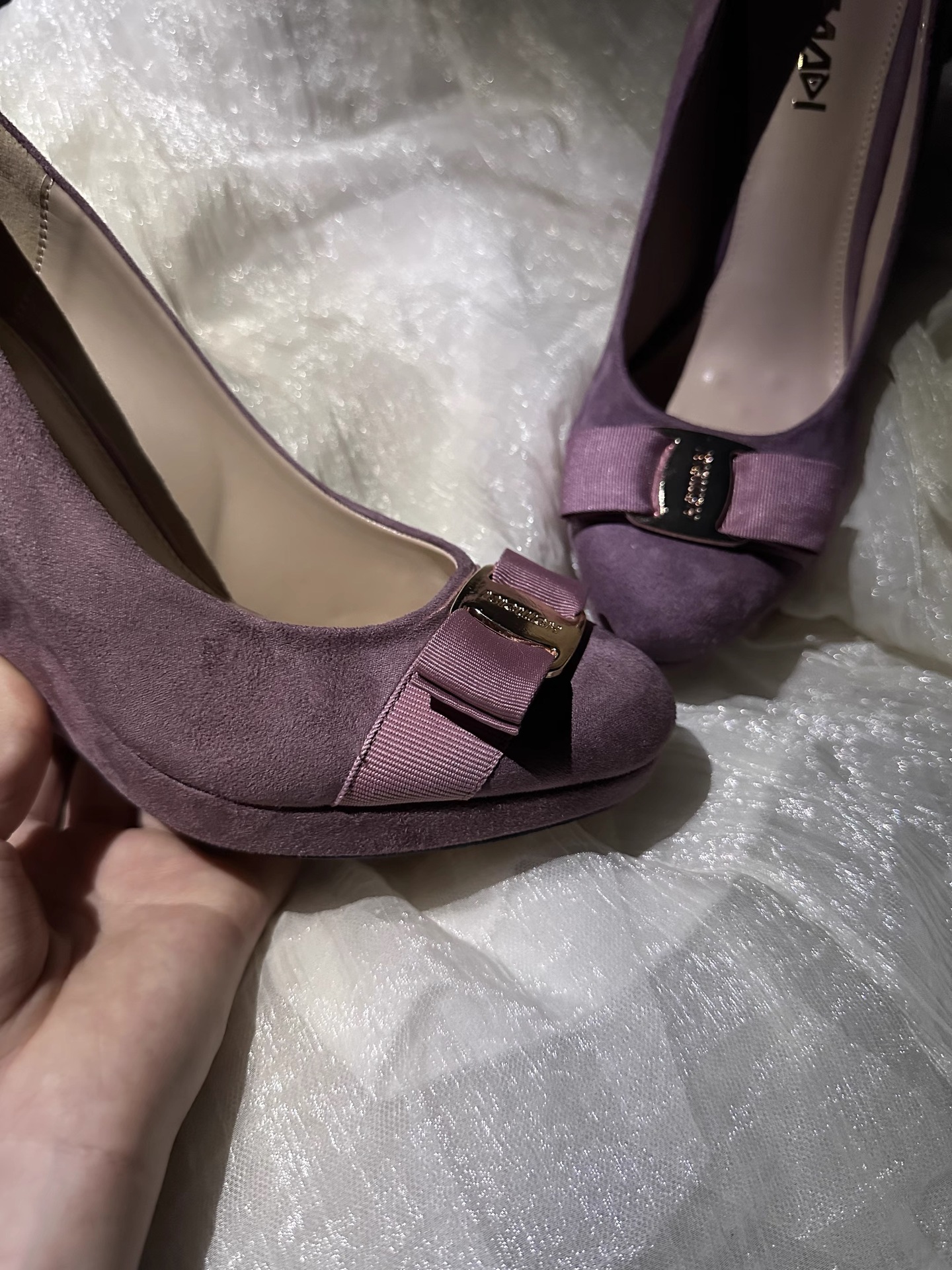 French-style Vintage Purple Suede Wedge Heels With Metal Buckles foto 4