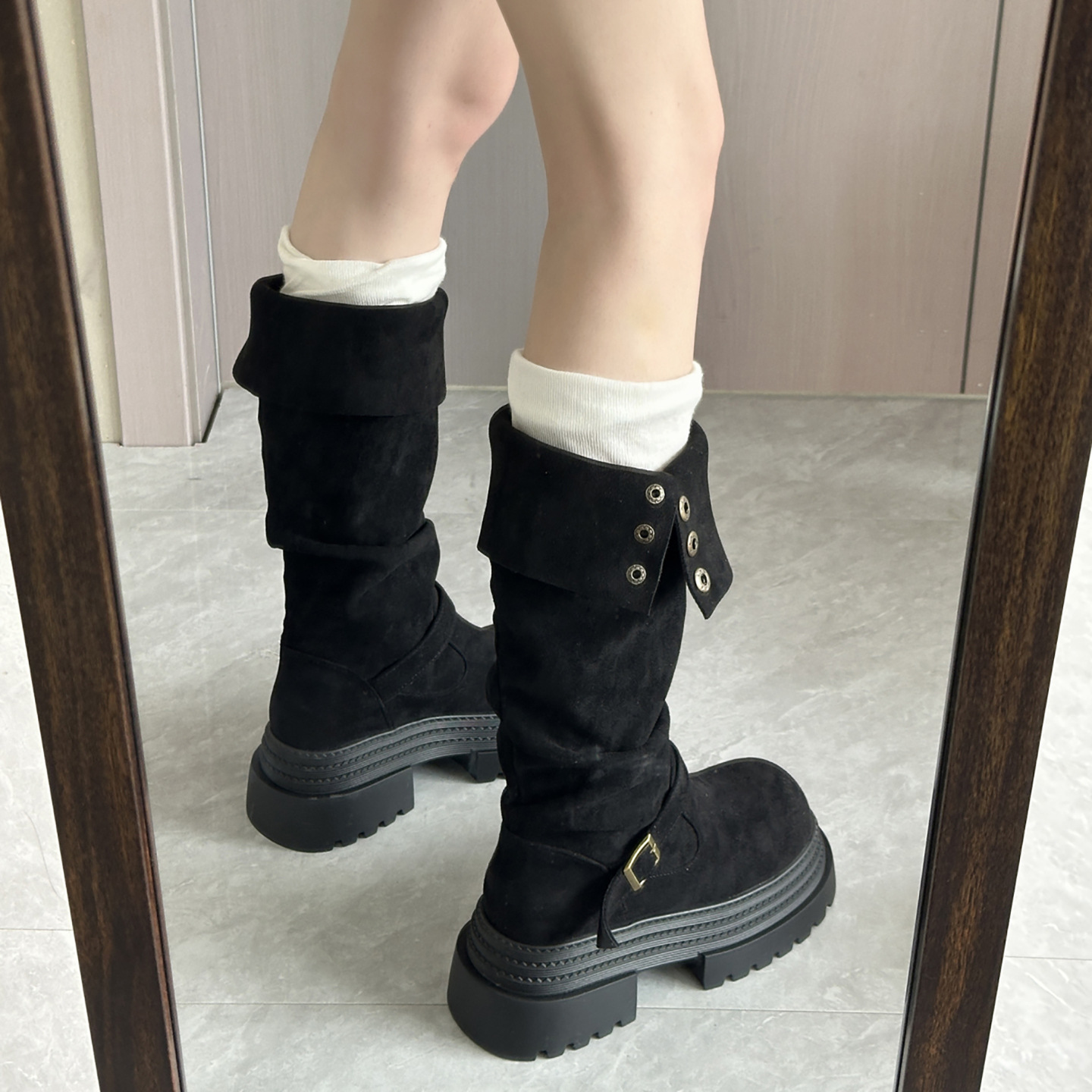 Women's Fashionable Retro Chunky-Heel Knee-High Boots foto 5