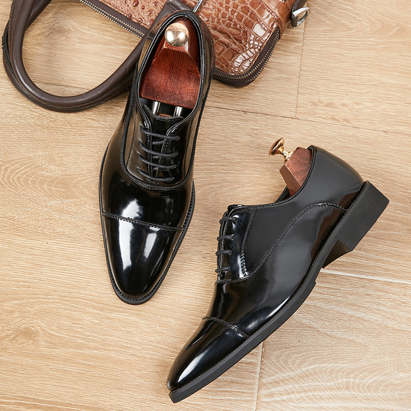 Patent Leather Three-joint Oxford Shoes Pointed Business Men's Soft Bottom foto 5