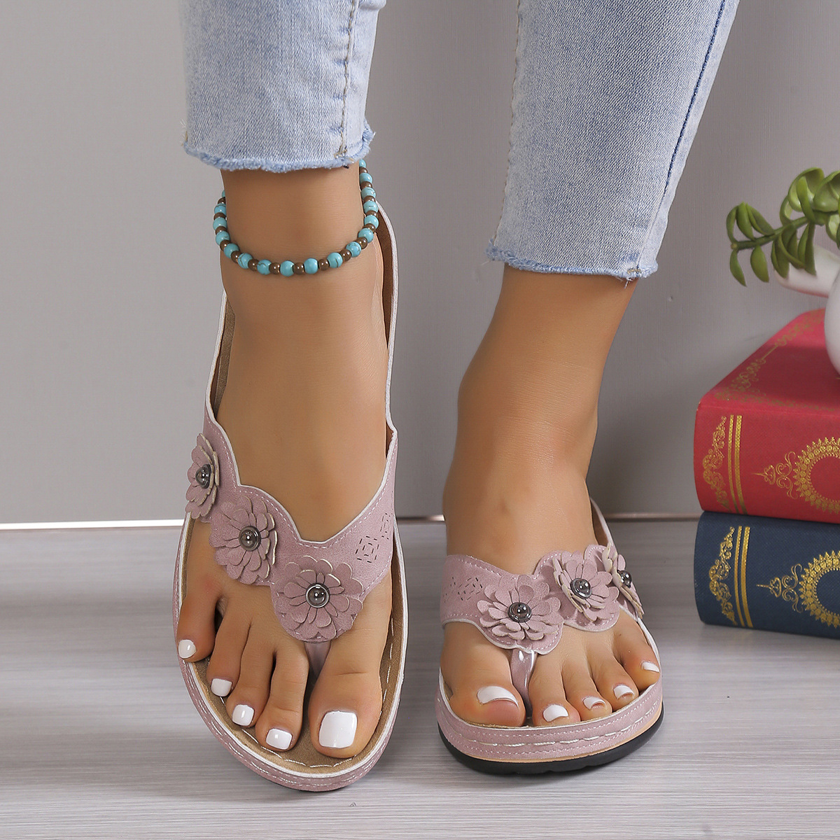 Women's Three-flower Platform Flip-flops Flip-toe Sandals foto 5