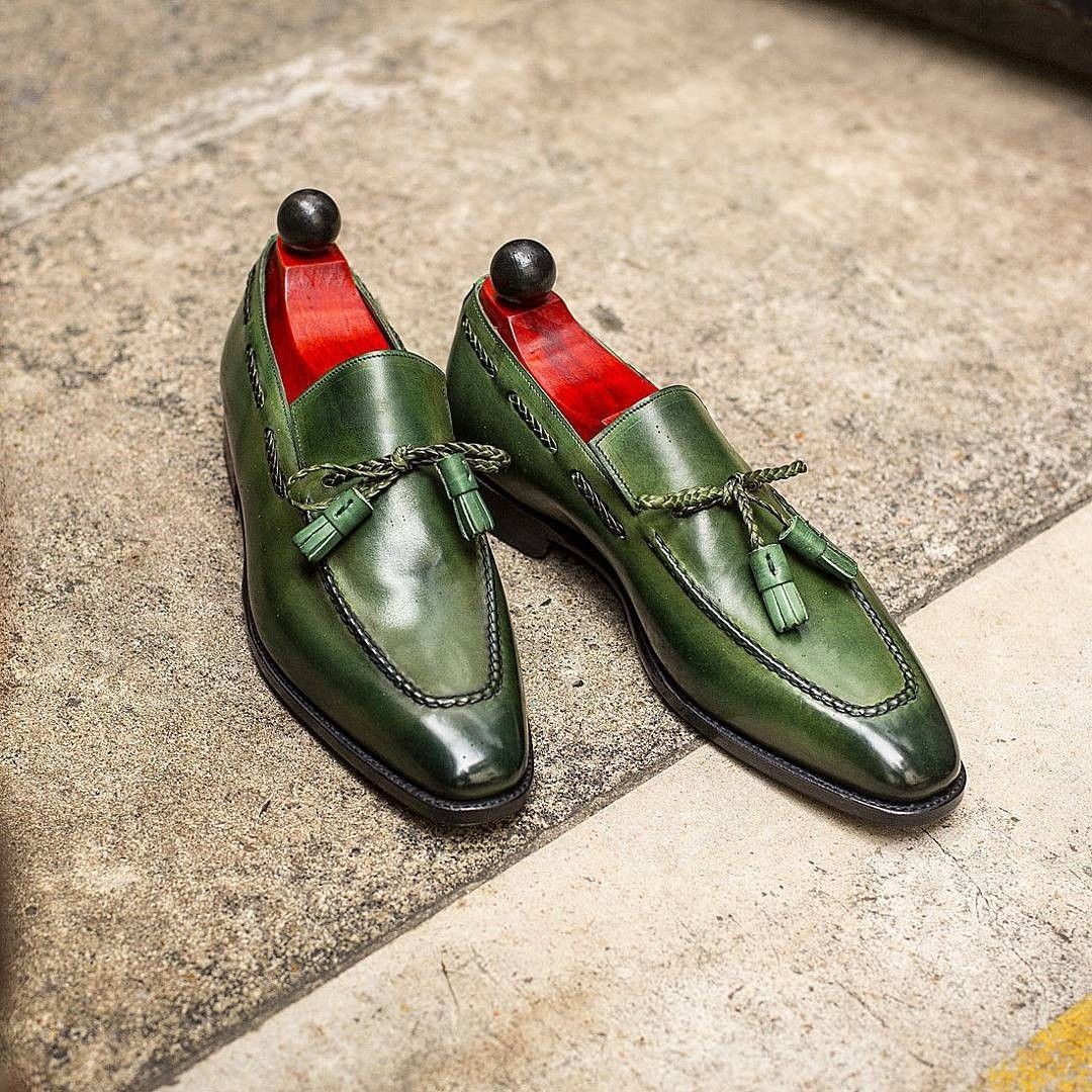 British-style Round-toe Mens PU Green Tassel Shoes foto 3