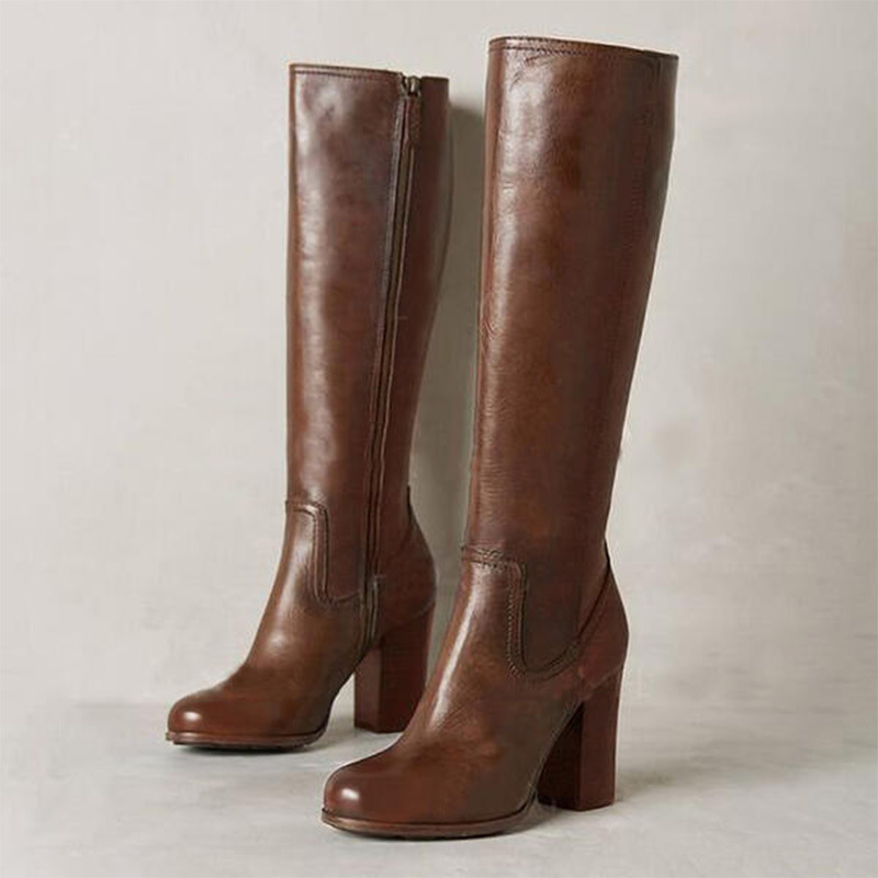 Womens Stylish Plus-size Boots With A Side Zipper And Chunky High Heel foto 4