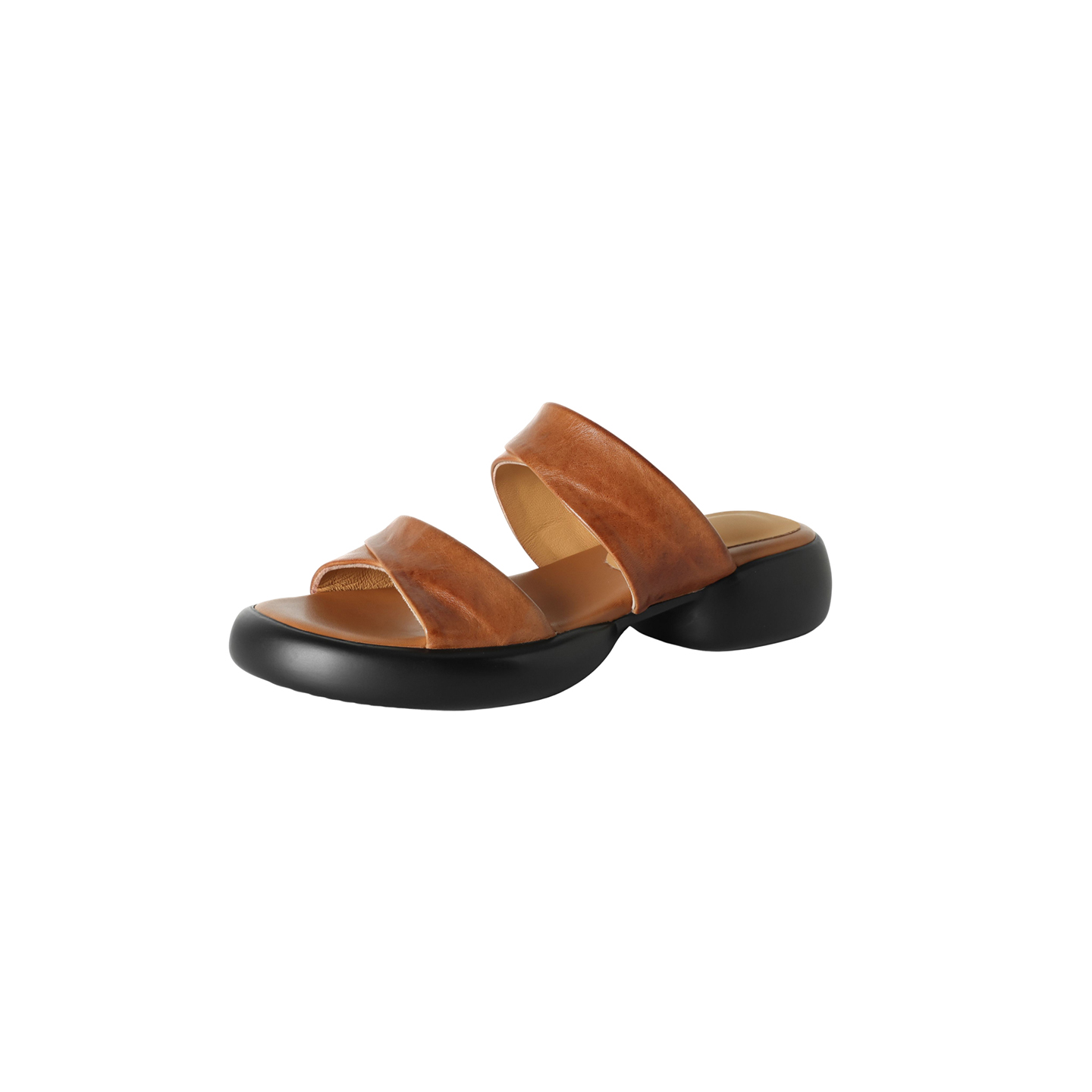 Women's Handmade Full-Grain Leather Platform Slide Sandals, Retro Two-Band Chunky Mules With Sheepskin Lining foto 4