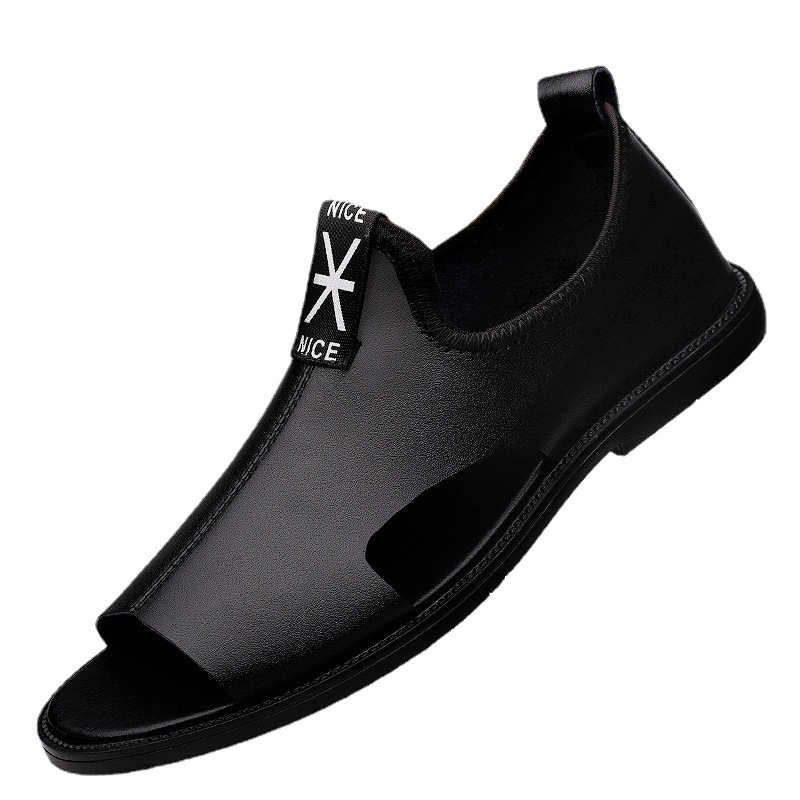 Toed First Layer Cowhide Sandals Men's Bag Heel Side Empty Leather Beach Non-slip Wear-resistant foto 5