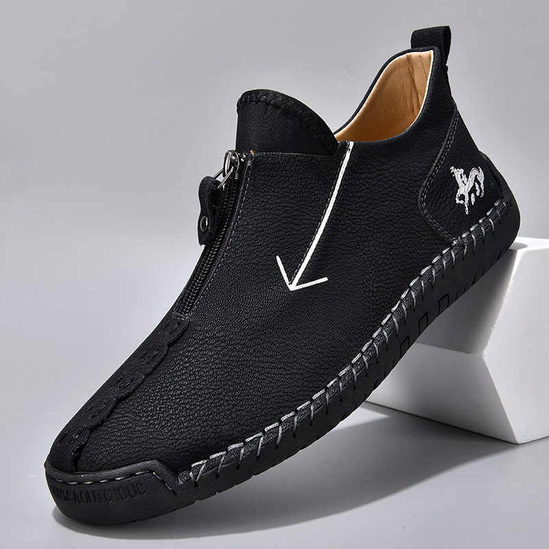 Men's Zipper Leather Boots Foreign Trade Hand-stitched Martin Boots foto 2