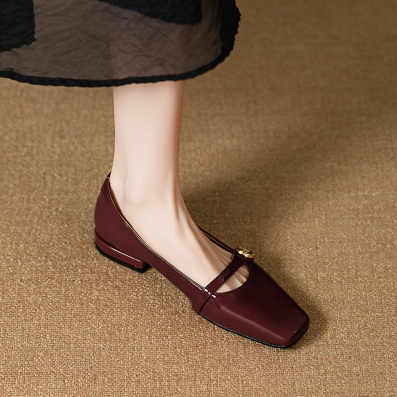 French Low Heel Camellia Women's All-matching Thick Heel Shoes foto 3