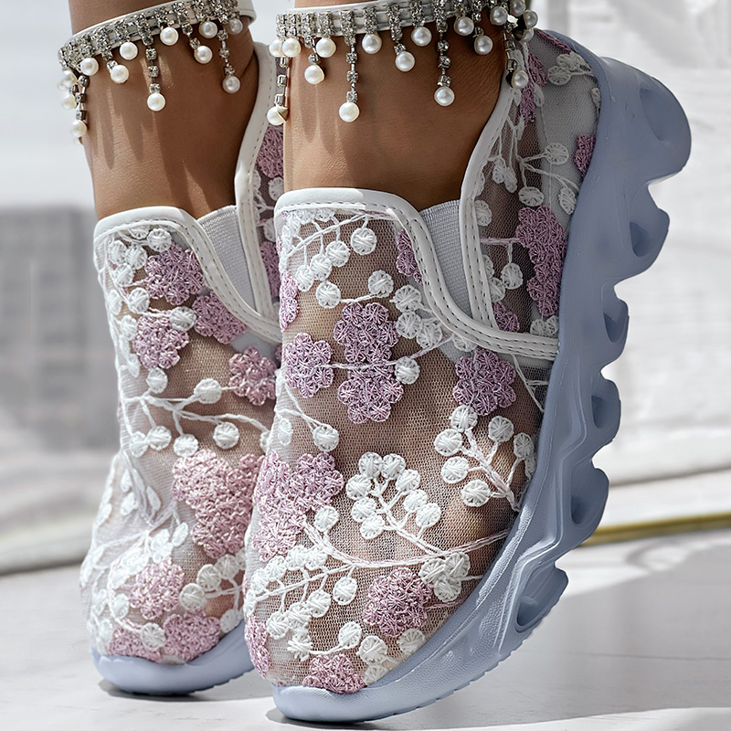 Contrast Glitter Transparent Mesh Patch Breathable Sneakers - Without Ankle Strap foto 5