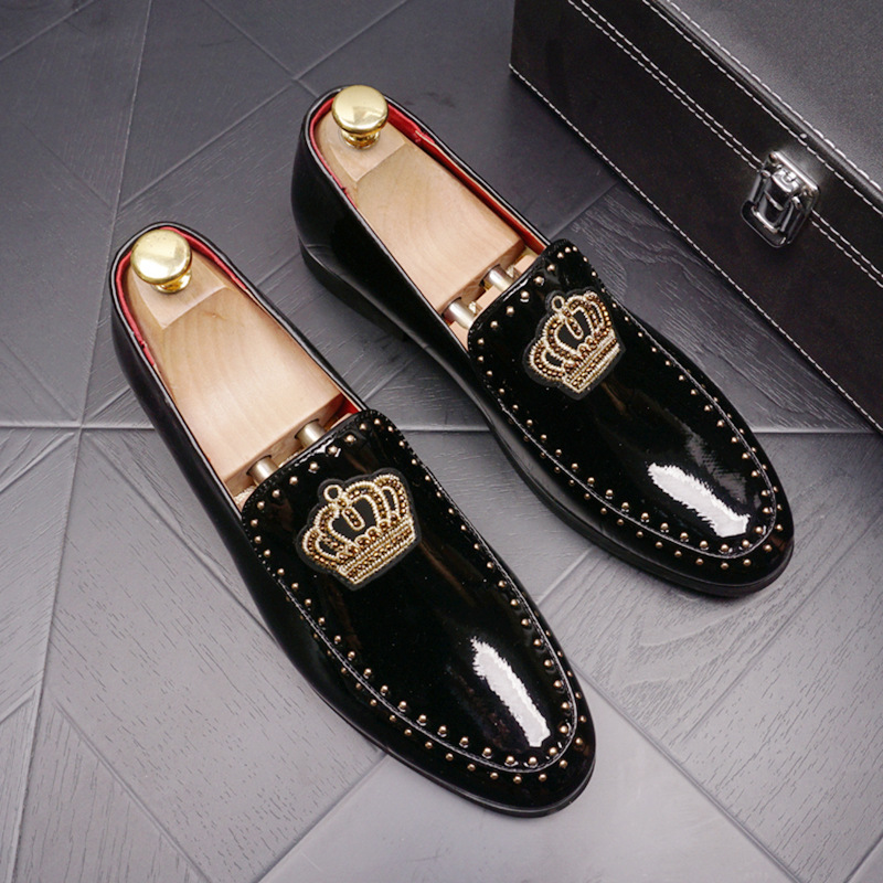 Trendy Retro Bright Leather Slip-on Increased By Men's Pointed Leather Shoes foto 5
